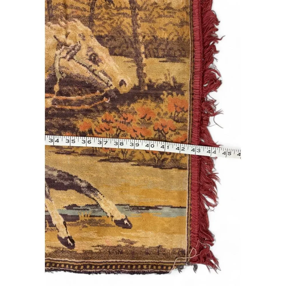 Vintage Arabian Nights Tapestry Middle Eastern Men Horses Wall Hanging 43x23